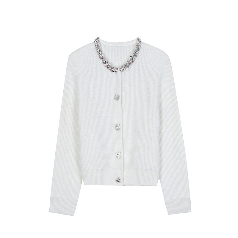 25ss Elegant beaded alpaca wool knitted sweater for autumn and winter