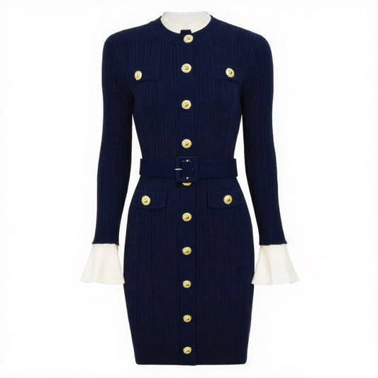25ss Spring and Autumn belt-knit slimming short dress