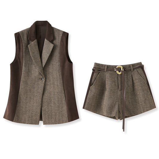 25ss A niche patchwork woolen three-piece set