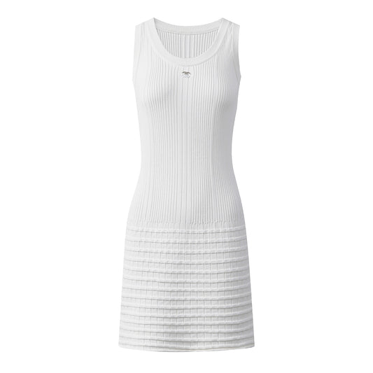 French - Style Logo - Embellished Grid - Paneled Sleeveless Knit Dress