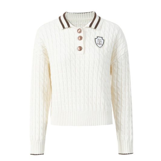 25ss Retro college style fashionable knitted polo collar shirt