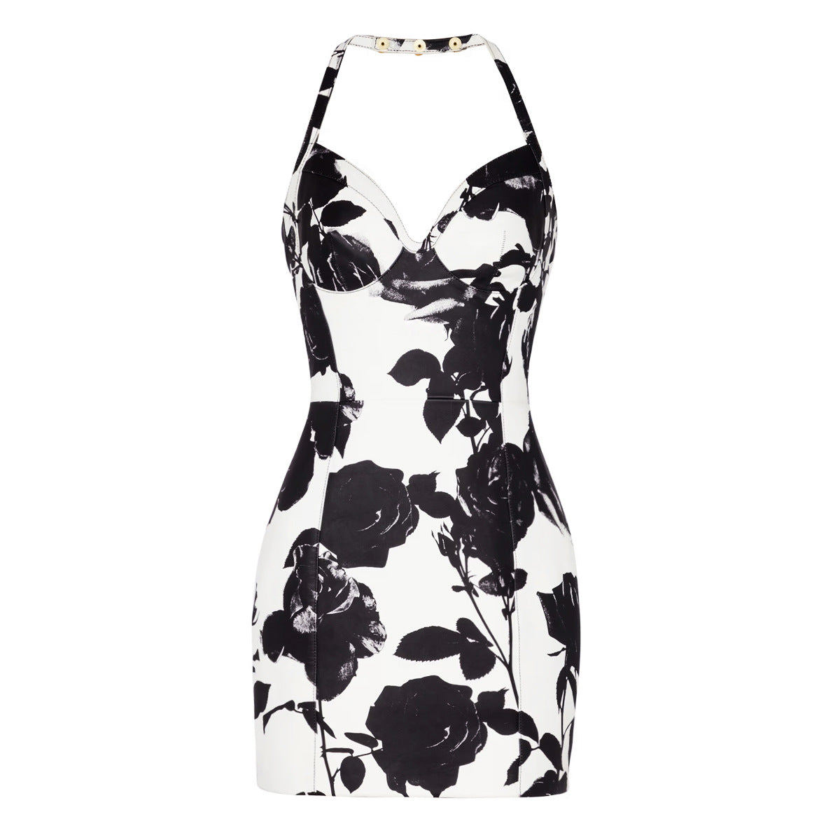 25SS A printed, slim-fitting and sexy halter dress