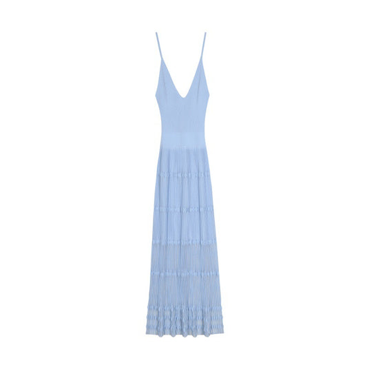 25ss Elegant V-neck A-line knitted dress for spring and summer