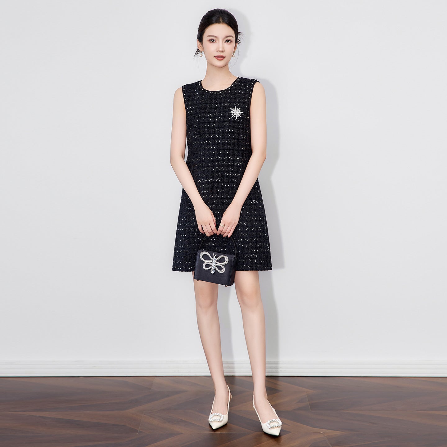 25ss Light luxury chanel-style tweed sleeveless vest dress
