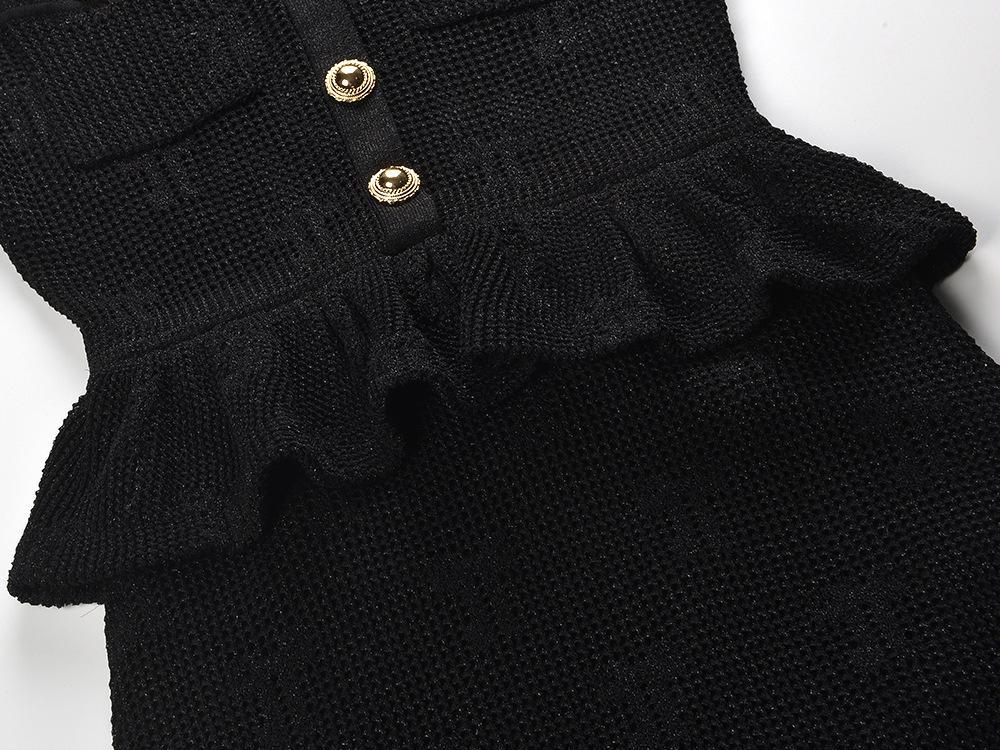 25ss Classic and elegant black bow knitted dress