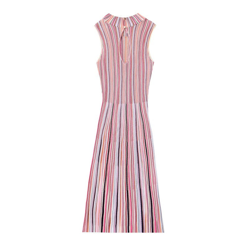 25SS Elegant lady's round-neck striped knitted dress