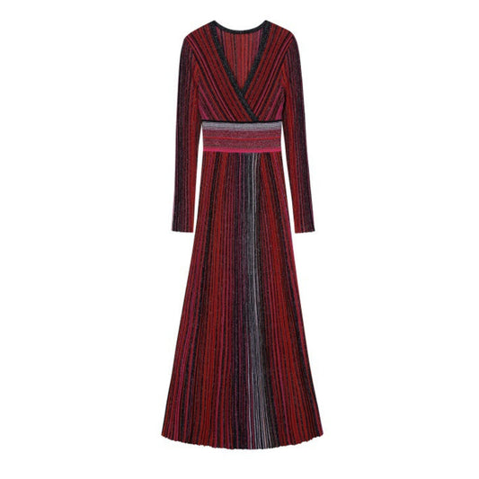 25ss V-neck long-sleeved knitted dress for autumn and winter