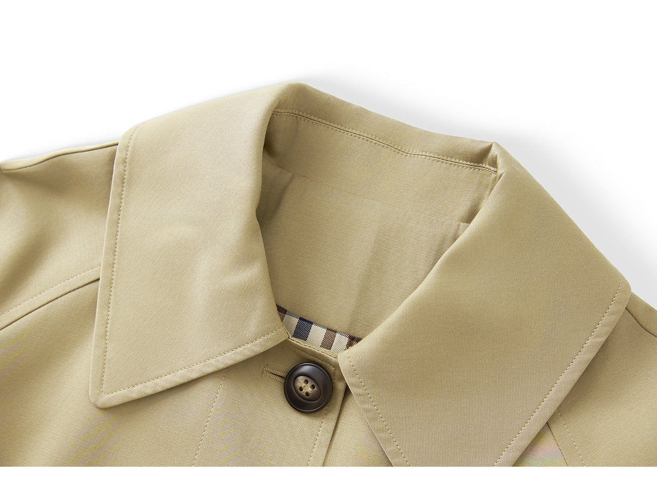 25ss A long, loose coat with a British check patchwork lapel