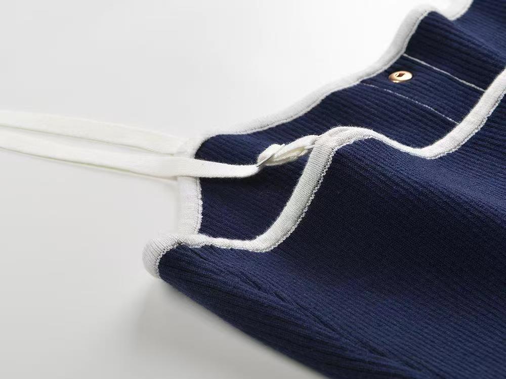 French Color - Block Button Knit Slip Dress