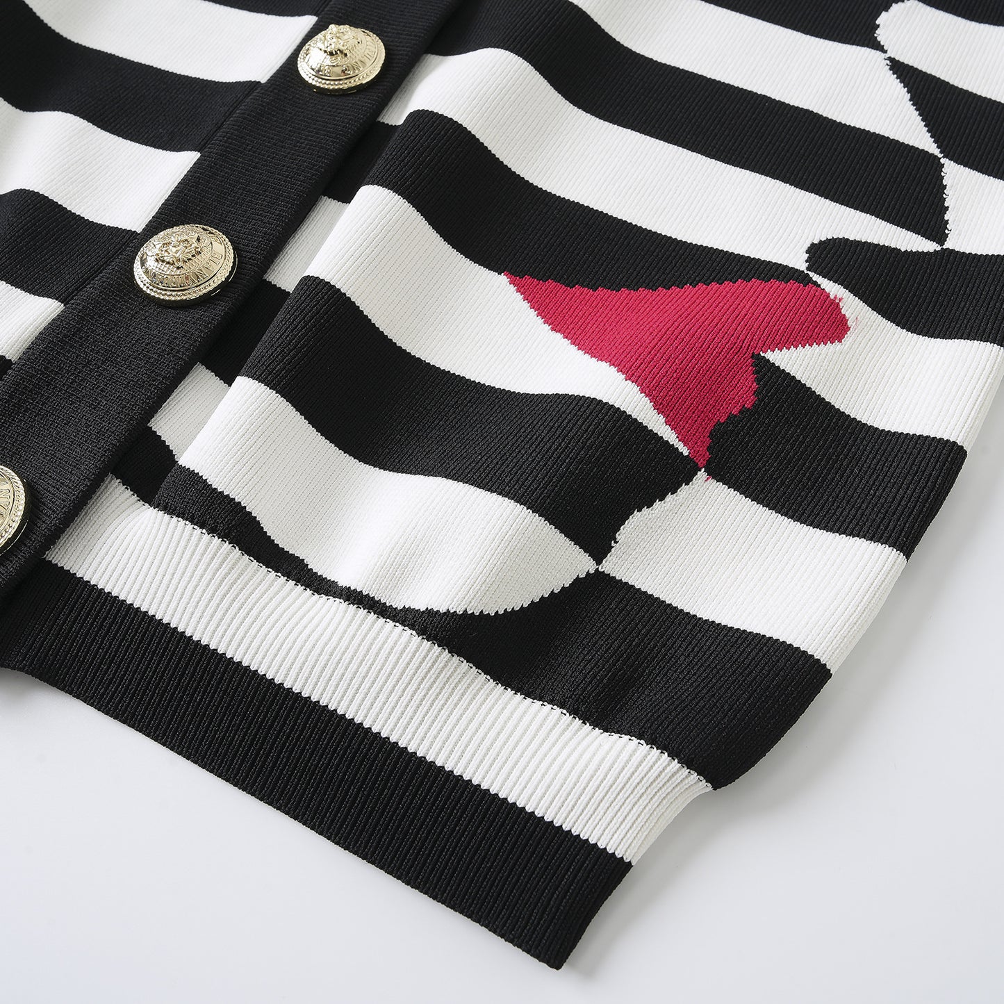 25ss Black and white striped knitted cardigan