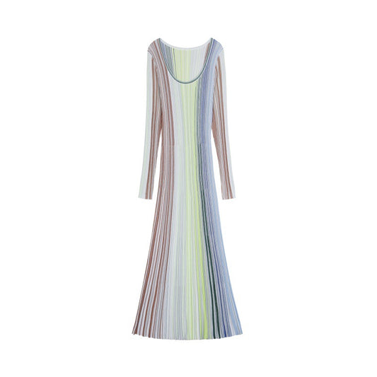 25ss Elegant striped knitted dress for autumn and winter