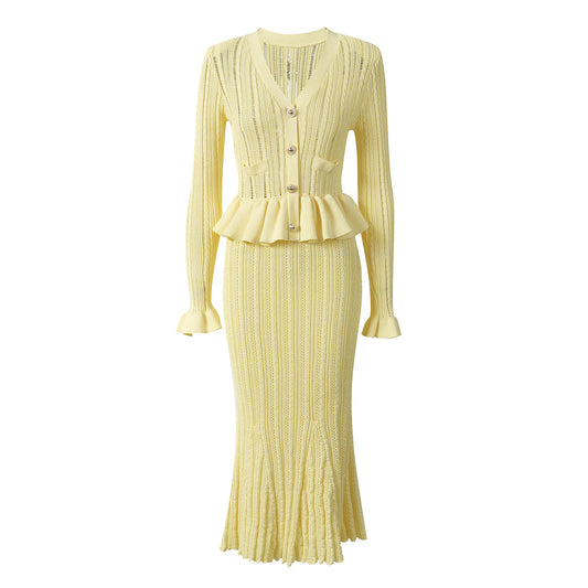 25ss Two cream-yellow fake knitted fishtail skirts for early autumn