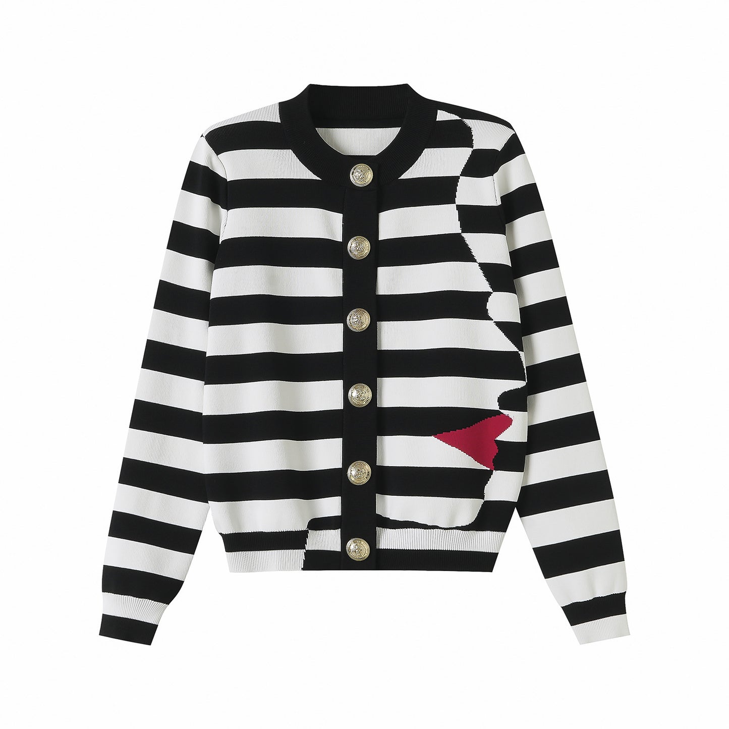 25ss Black and white striped knitted cardigan