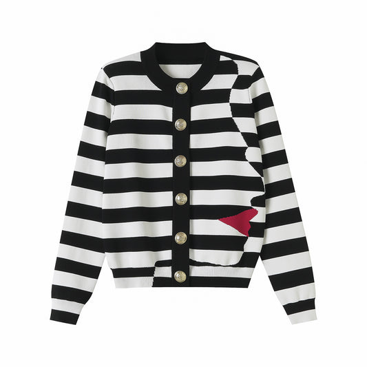 25ss Black and white striped knitted cardigan