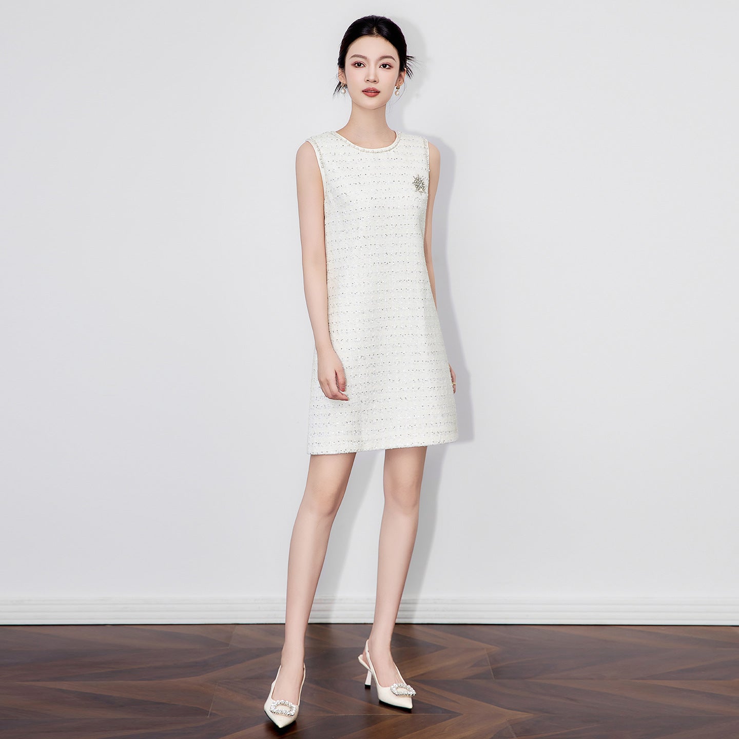 25ss Light luxury chanel-style tweed sleeveless vest dress