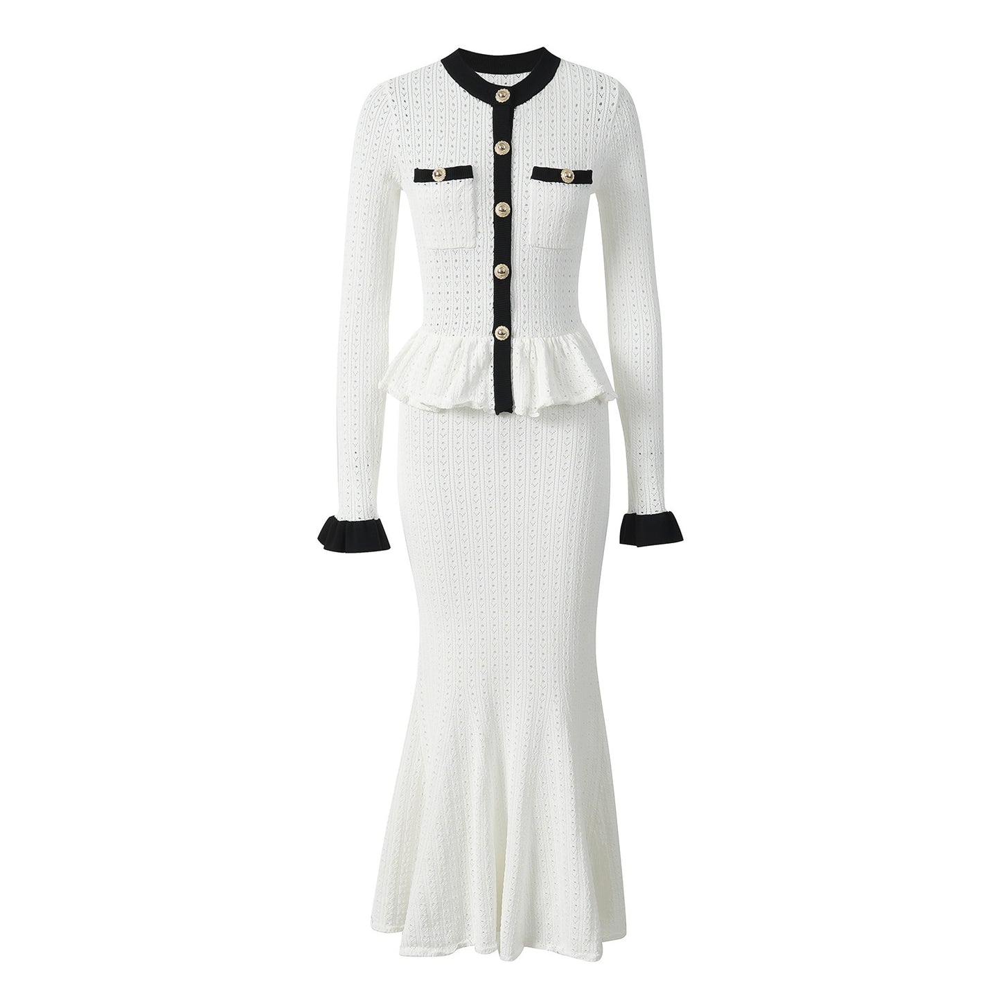 25ss Early autumn black and white contrasting color knitted dress