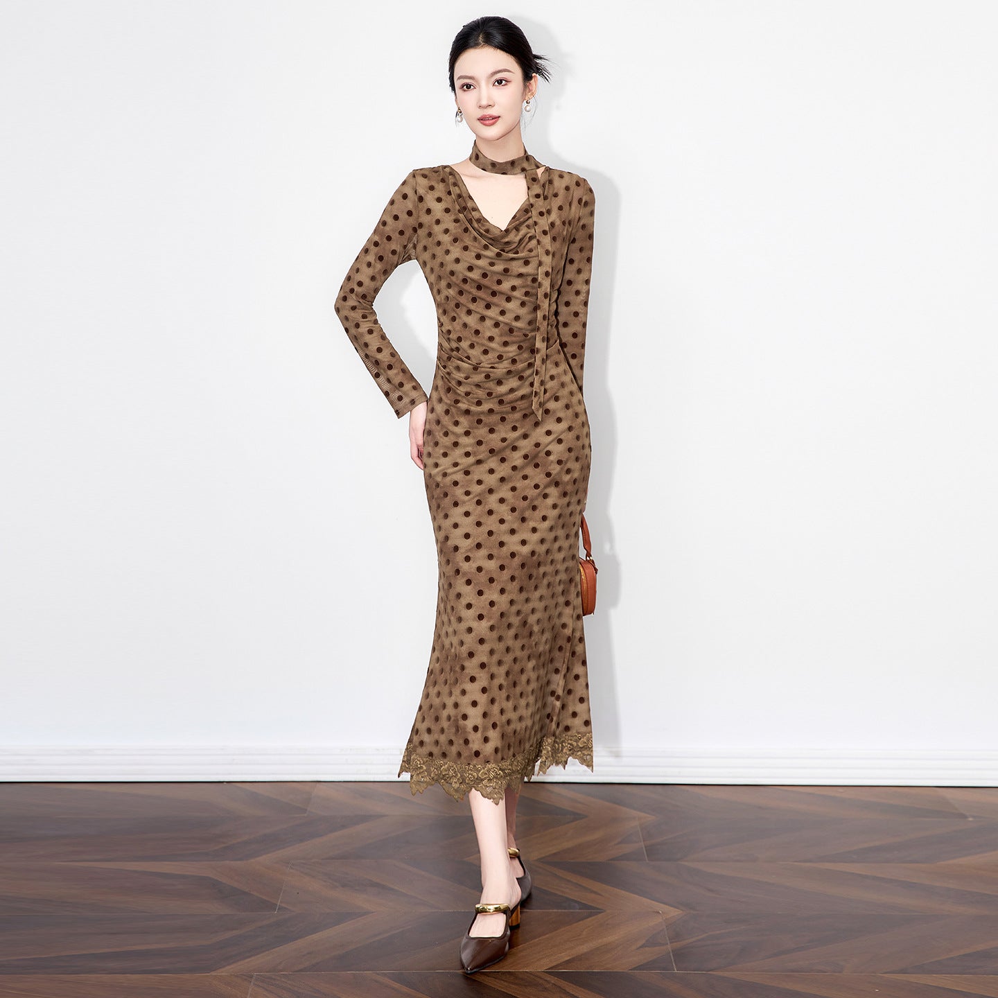 25ss Morning swing gold style plant French dress