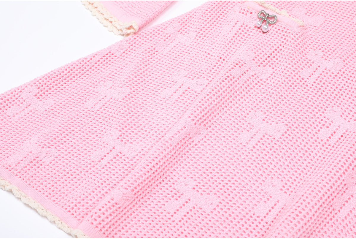 25ss Autumn knitted cut-out embroidery dress