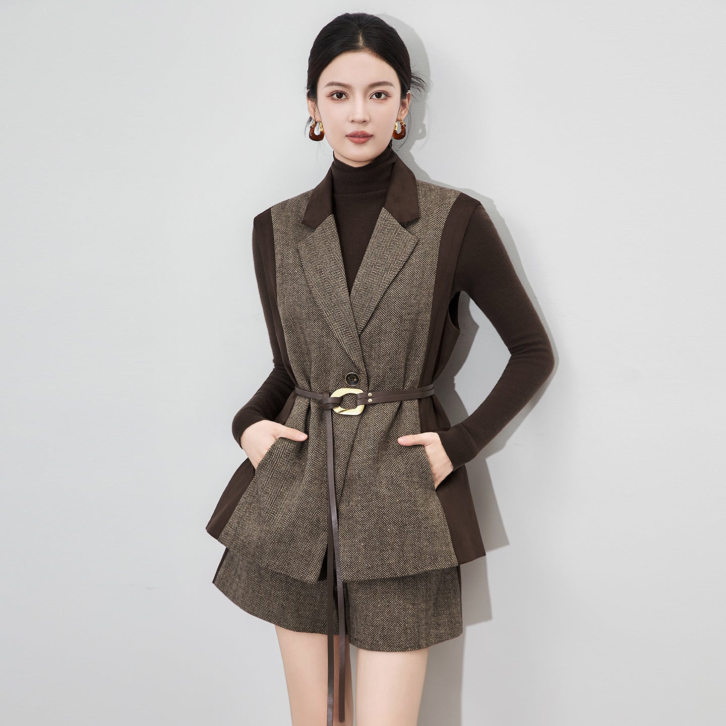 25ss A niche patchwork woolen three-piece set