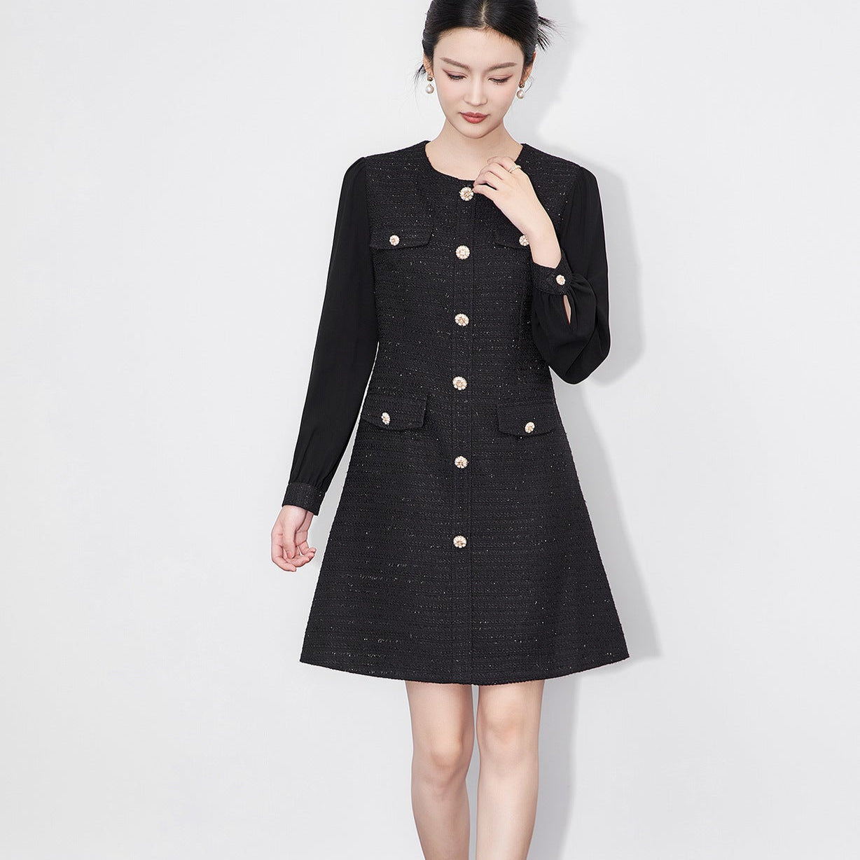 25ss Chanel style A-line tweed dress
