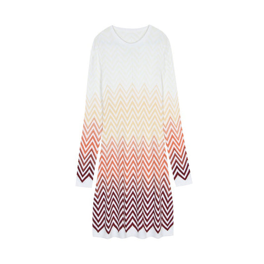 25ss Elegant lady A-line wavy knitted dress