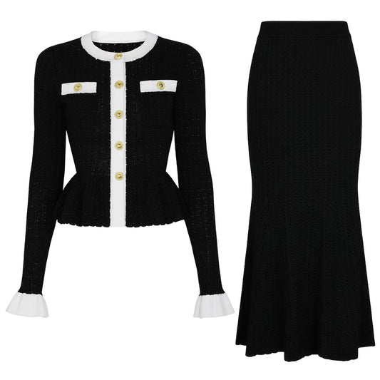 25ss Spring and Autumn knitted cardigan skirt set