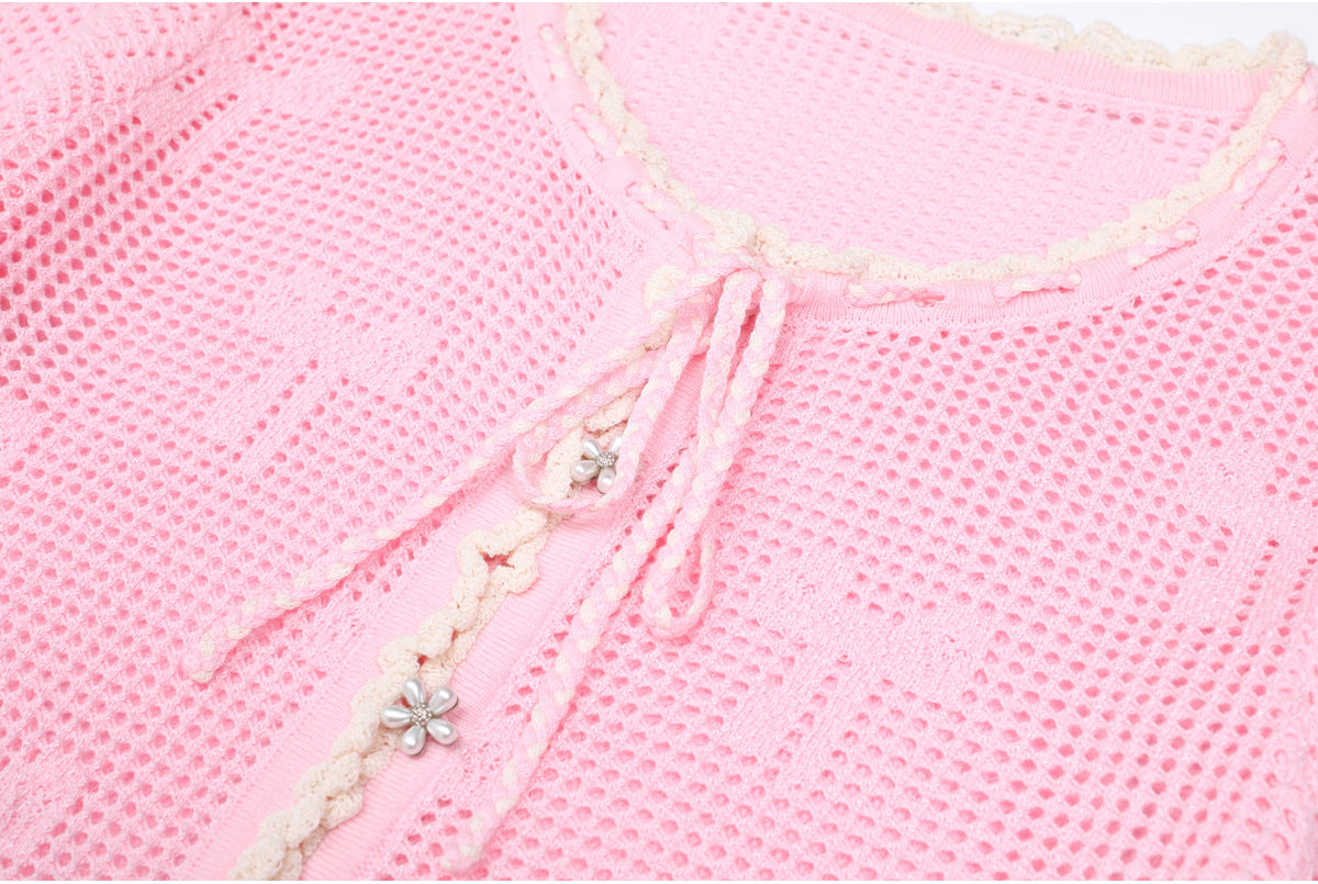 25ss Autumn knitted cut-out embroidery dress