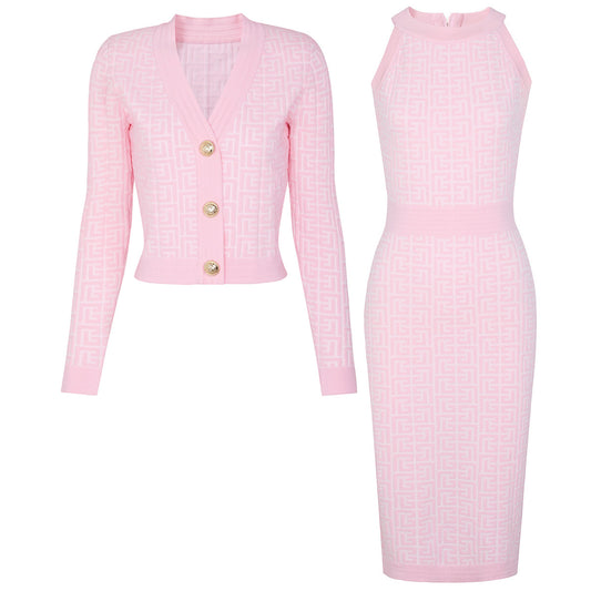 25ss Spring and Autumn fashion knitted top dress set