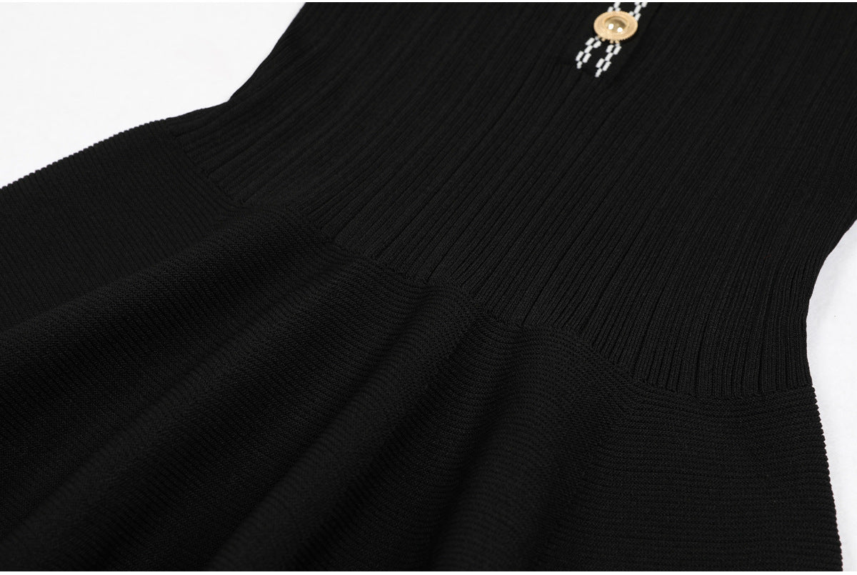 25ss Short-sleeved lapel knitted slimming dress