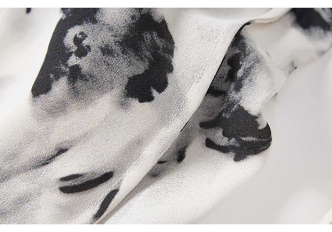 25ss Early autumn chiffon printed one-shoulder top