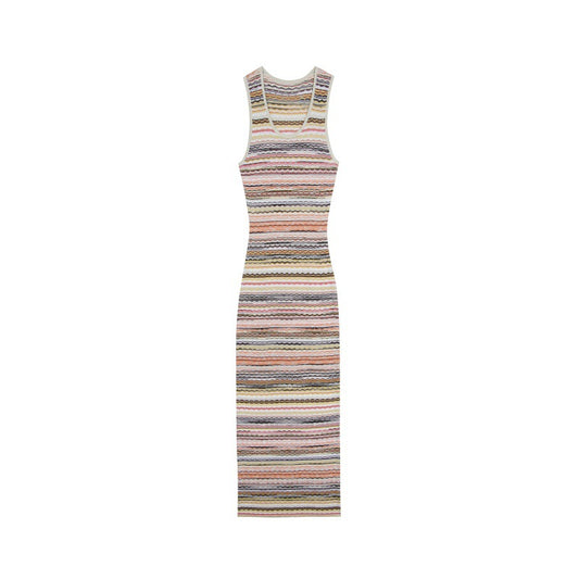 25ss Elegant and ladylike sleeveless striped knitted dress