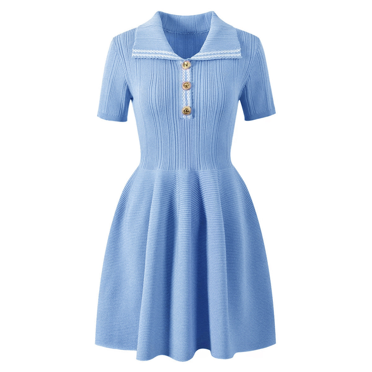 25ss Short-sleeved lapel knitted slimming dress