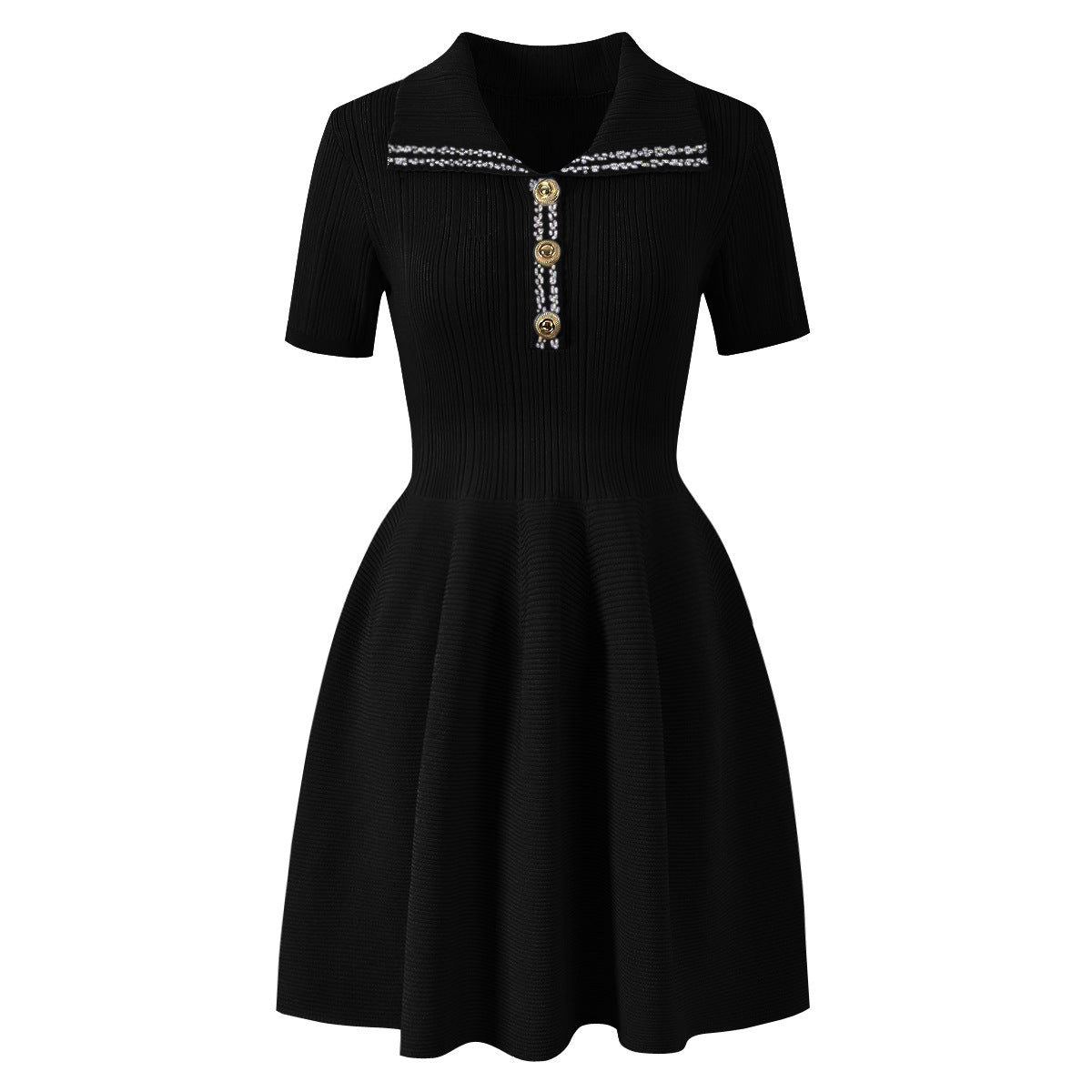 25ss Short-sleeved lapel knitted slimming dress