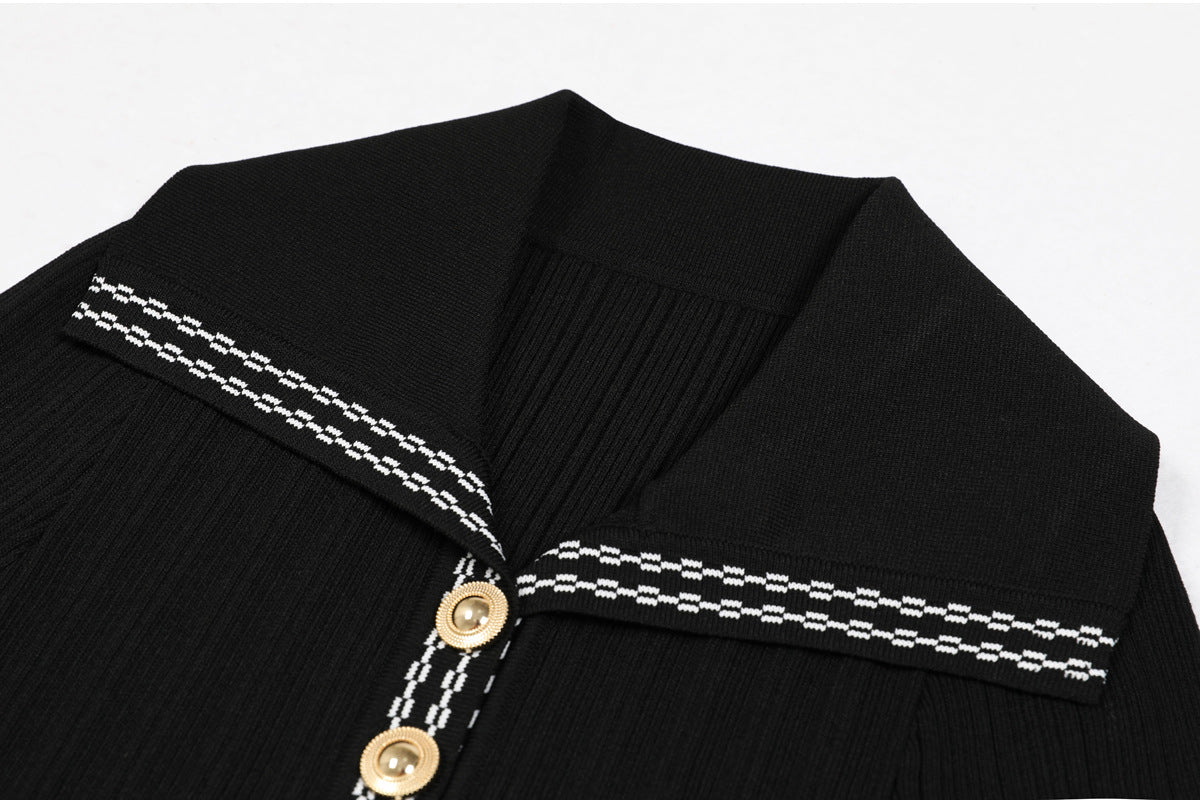 25ss Short-sleeved lapel knitted slimming dress