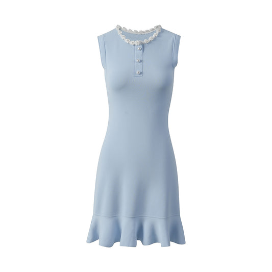 25ss Fashionable floral ruffled sleeveless knitted dress