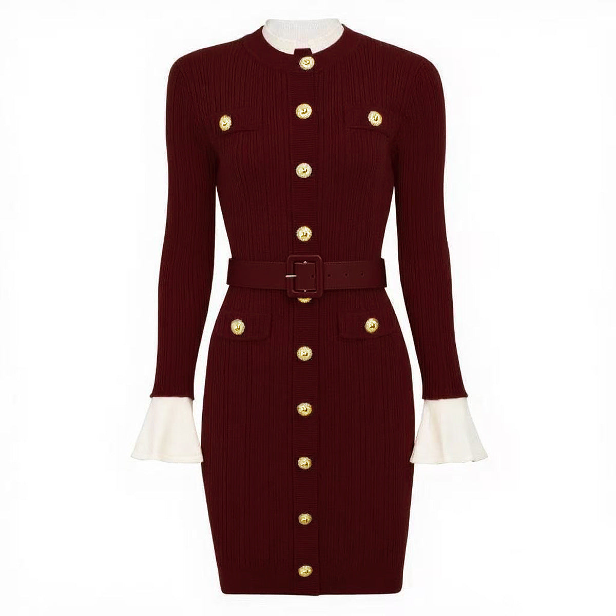 25ss Spring and Autumn belt-knit slimming short dress