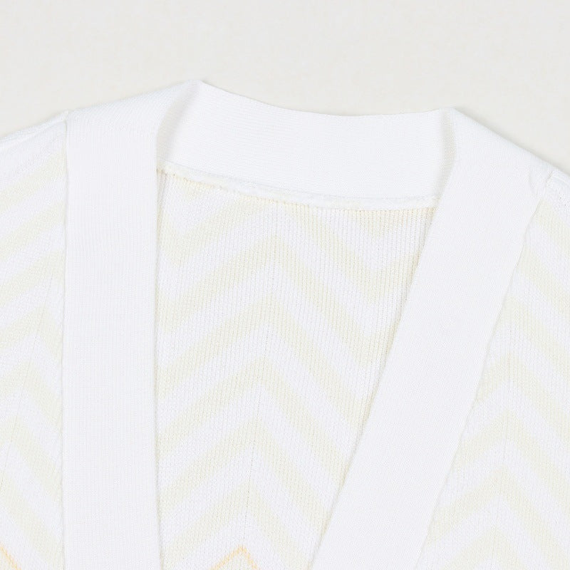 25ss Elegant striped knitted cardigan for autumn and winter