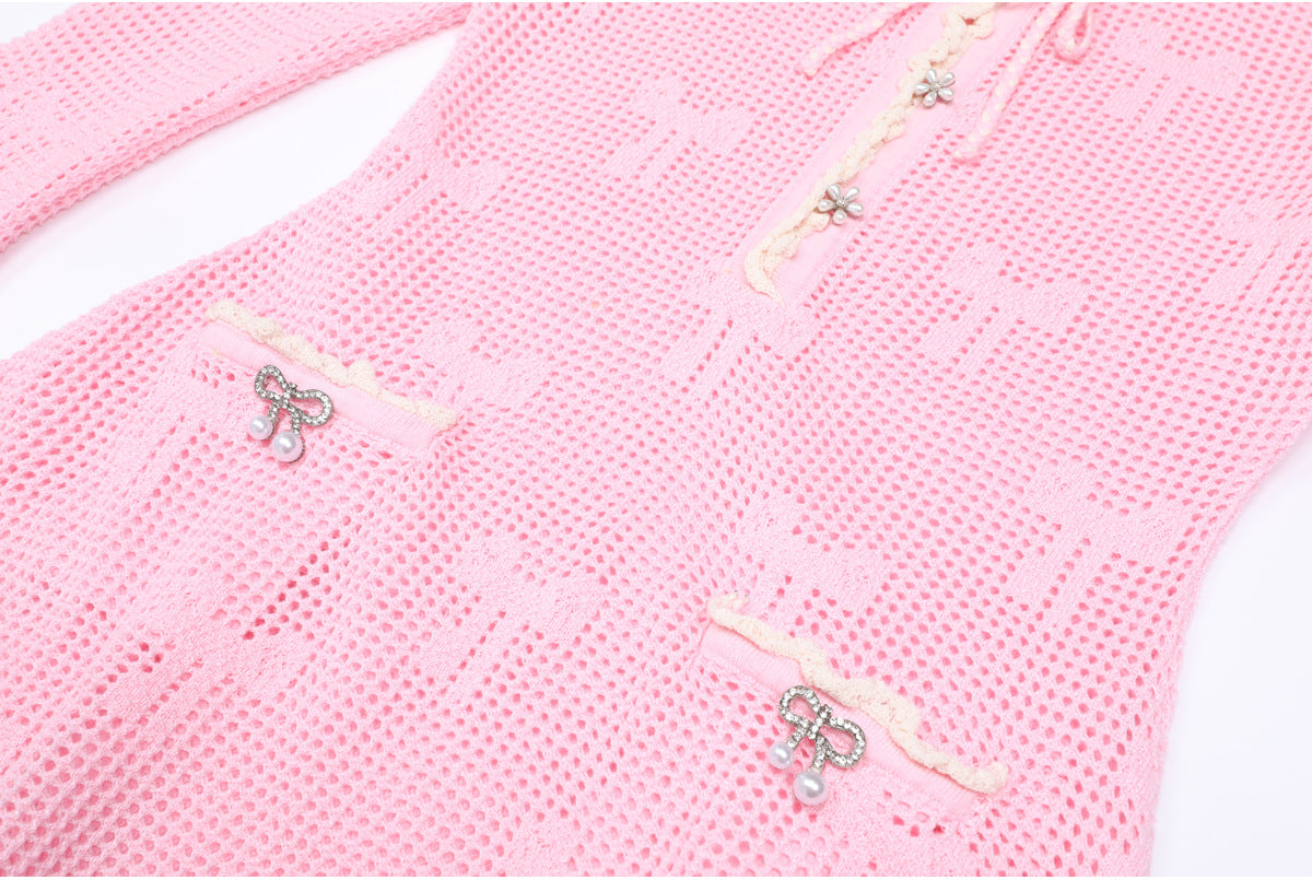 25ss Autumn knitted cut-out embroidery dress