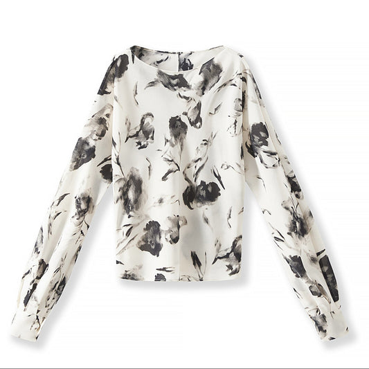 25ss Early autumn chiffon printed one-shoulder top