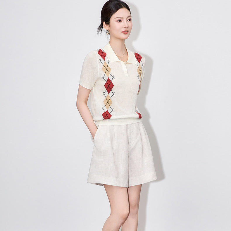25ss Youthful Tencel linen short-sleeved knitted top