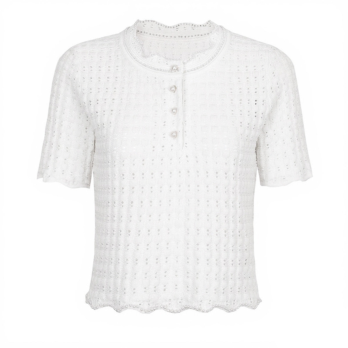 25ss Fashionable pearl short-sleeved knitted suit dress