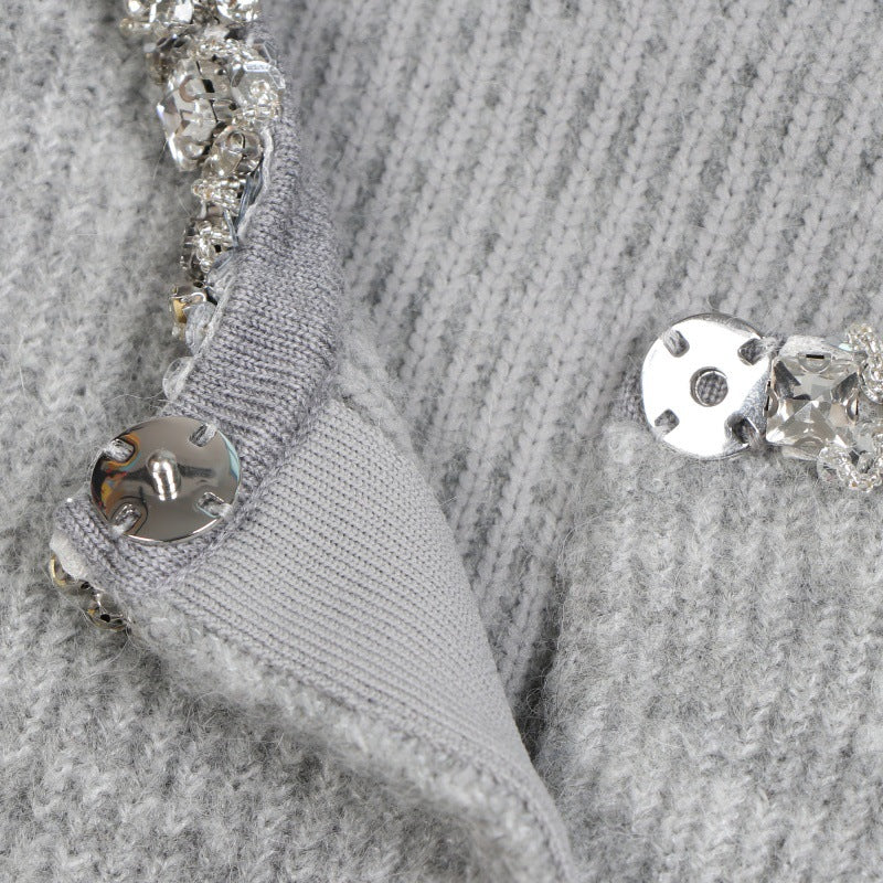 25ss Elegant beaded alpaca wool knitted sweater for autumn and winter
