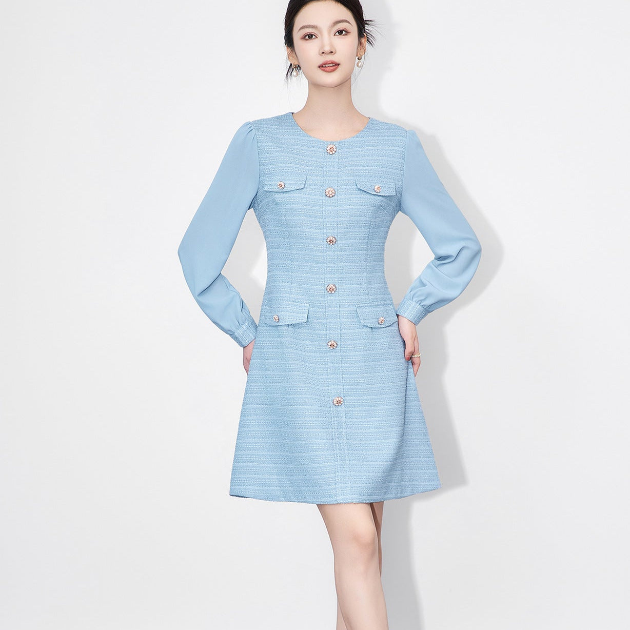 25ss Chanel style A-line tweed dress