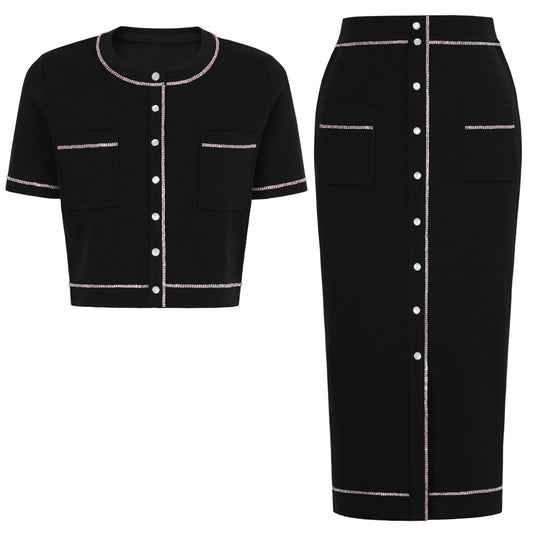 25ss A classic short-sleeved T-shirt top set with nails and diamonds