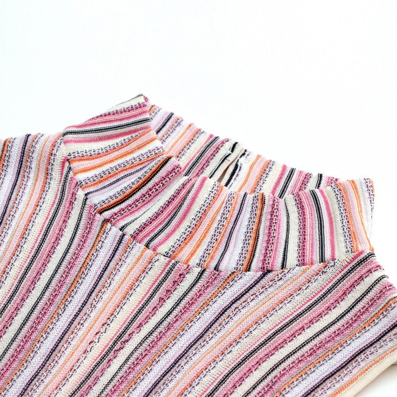 25SS Elegant lady's round-neck striped knitted dress