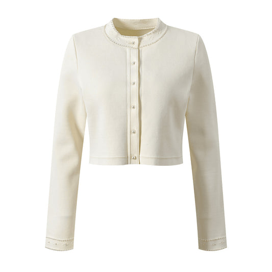 25ss Early spring new pearl openwork pattern cardigan