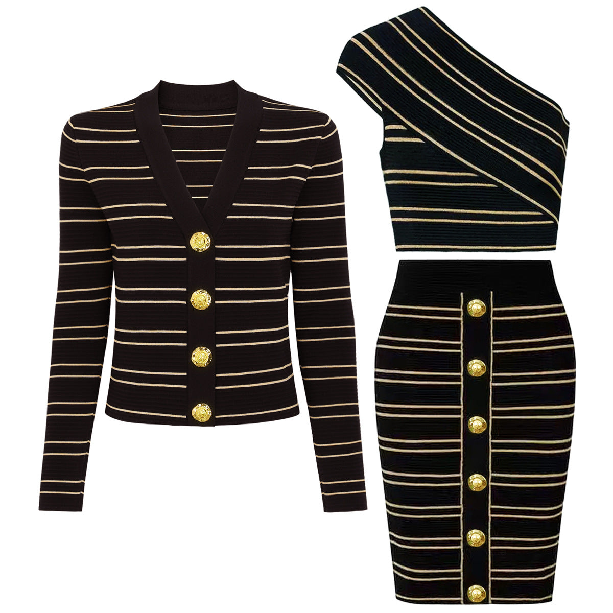 25ss Spring and Autumn fashion knitted jacket, vest and skirt set