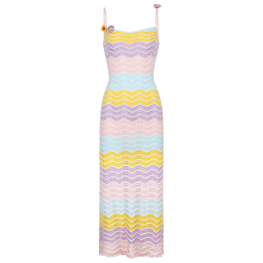 25ss Handcrafted three-dimensional floral slimming halter dress
