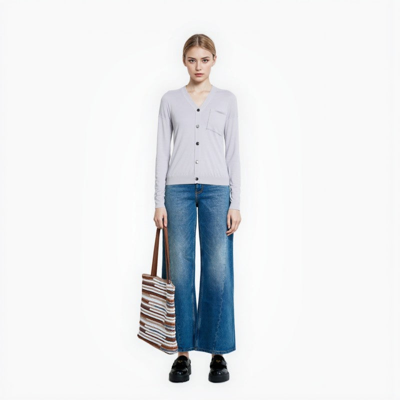 25ss Elegant Tencel wool knitted cardigan for autumn and winter