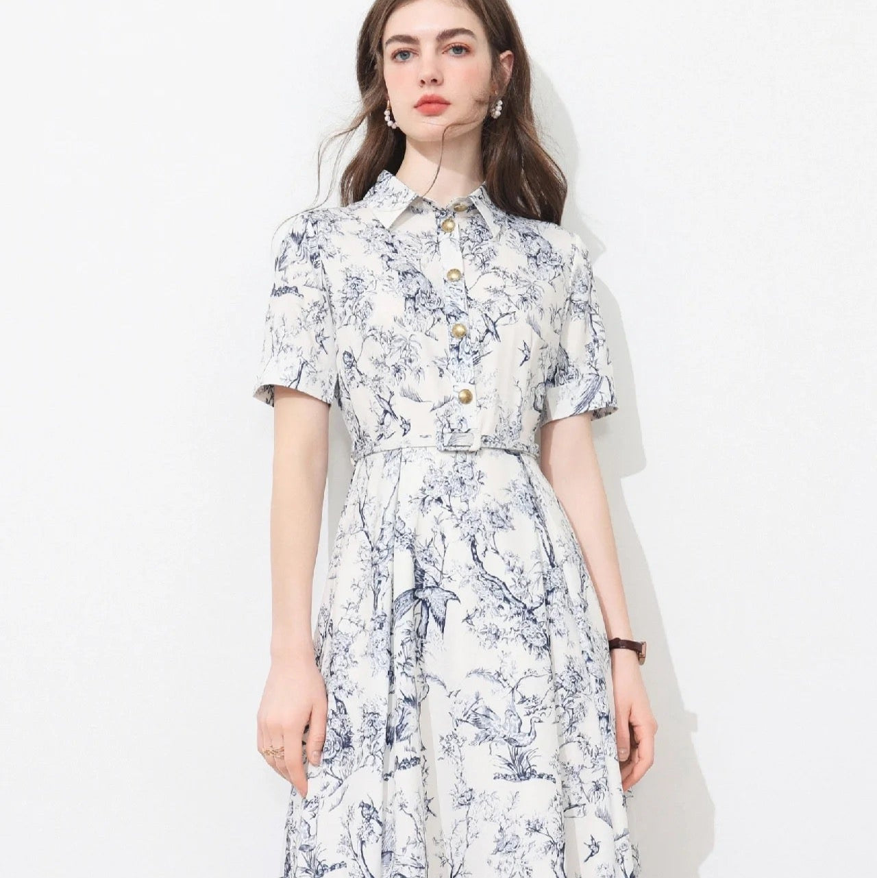 D 25SS Custom-made bird branch print dress